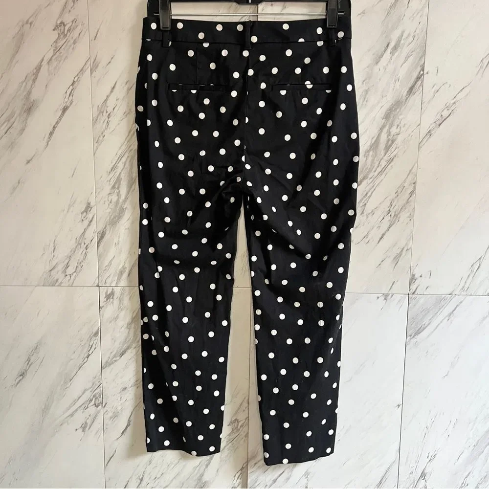 Ann Taylor Petite Black White Polka Dot Cotton Stretch Crop Pants Size 2P